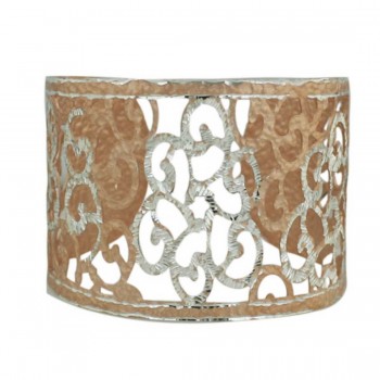 Sterling Silver Bracelet Rosegold Plate Open Filigree Textured Wide