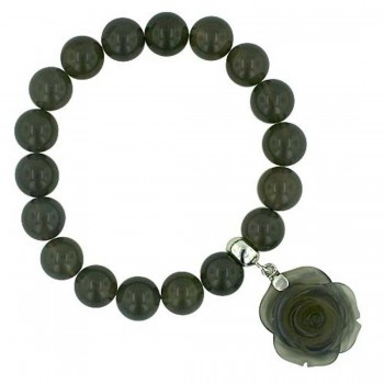 Sterling Silver Bracelet Stretchy 8mm Grey Agate Beads with 25mm Ro