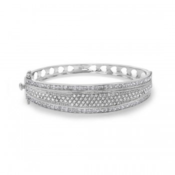 Sterling Silver Bangle with Clear Cubic Zirconia