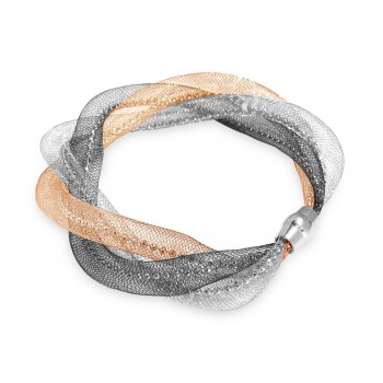 Sterling Silver Bracelet Twisted Nets Mixed Color Rhodium Plating+Rosegold+Black P