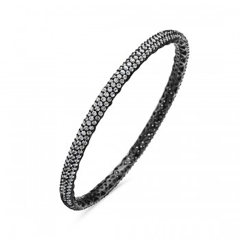Sterling Silver Bangle 2A Clear Cubic Zirconia with Black Plating