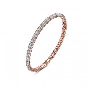 Sterling Silver Bangle 2A Clear Cubic Zirconia with Rosegold Plating