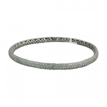 Sterling Silver Bangle 2A Clear Cubic Zirconia with Rhodium Plating Plating