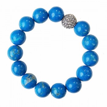 Sterling Silver Bracelet 12 mm Magnesite Dyed Turquoise Color