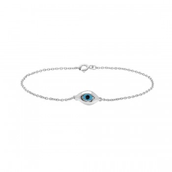 Sterling Silver Bracelet Blue Evil Eye 7.5" Long