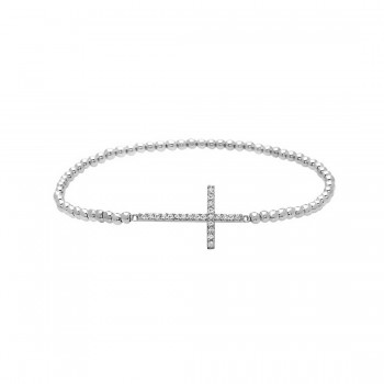 Sterling Silver Bracelet Sideway Cross with Clear Cubic Zirconia