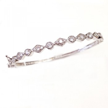Sterling Silver Bangle Diamond+Round Shapes with Clear Cubic Zirconia