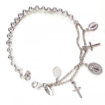 Sterling Silver Charm Bracelet Cross, Jesus -Rhodium Plating Plating-