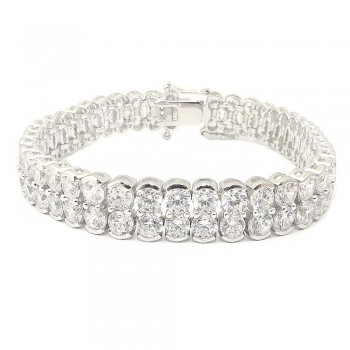 STERLING SILVER 4MM ROUND CLEAR CUBIC ZIRCONIA DOUBLE ROW TENNIS BRACELET