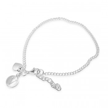Sterling Silver Bracelet V Intial With Hear Charms-Ecoated 7.25