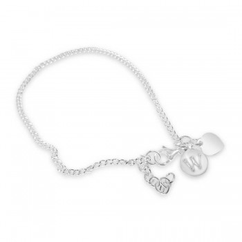 Sterling Silver Bracelet With Intial With Hear Charms-Ecoated 7.25