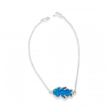 Sterling Silver Bracelet Girl Charm Synethetic Blue Opal
