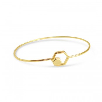 Sterling Silver Bangle Beehive Line With Hook-Gold Plate