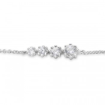 Sterling Silver Bracelet Riviere 4 Clear Cubic Zirconia With Chain