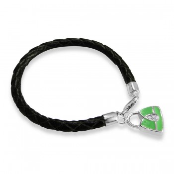 Sterling Silver Bracelet For Kid, Pocket Book Green Epoxy Charm