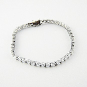 Sterling Silver Bracelet 4 Mm Round Clear Cubic Zirconia