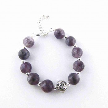 Sterling Silver BRACELET GRAY QUARTZ FACETED CUT SILVER BEAD AND SILVER BALL FINDING