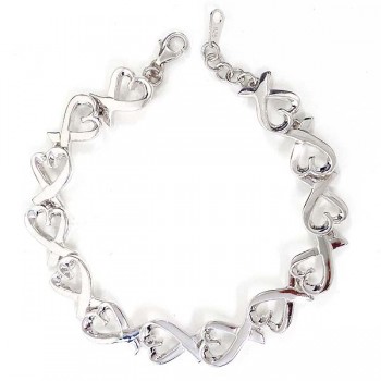Sterling Silver Bracelet 7.5 In. Plain Open Peace Heart Ribbon Link