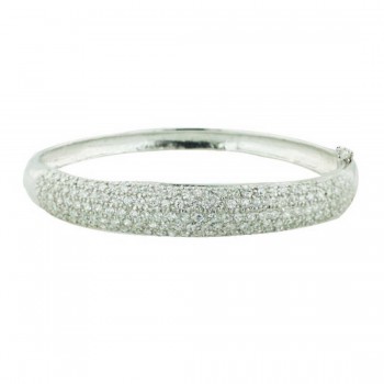 Sterling Silver Bracelet (W=10mm) Pave Clear Cubic Zirconia Bangle