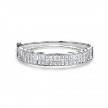 Sterling Silver Bracelet 3 Row Clear Cubic Zirconia Bangle