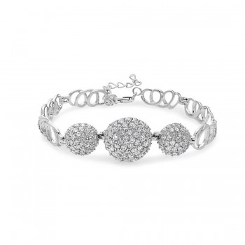 Sterling Silver Bracelet 3 Pave Clear Cubic Zirconia 1/2 Ball
