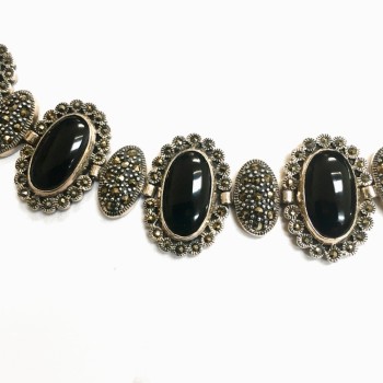 Marcasite Bracelet 7 Oval Marcasite+8 Oval Onyx with Marcasite A