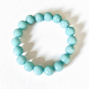 Sterling Silver BRACELET DYED JADE IN AQUA BLUE FACETED BEADS