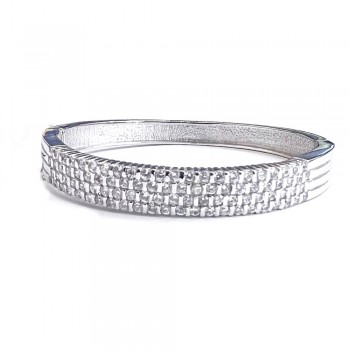 Sterling Silver Bangle 4 Row Round Clear Cubic Zirconia--Rhodium Plating/Nickle Free--