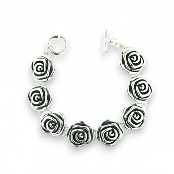 Sterling Silver Bracelet 8 Roses with Toggle & Bar
