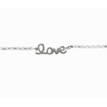 STERLING SILVER BRACELET LOVE SCRIPT CUBIC ZIRCONIA WITH CHAIN