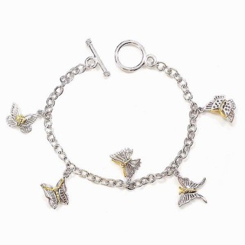 Sterling Silver Braclet 5 Diff. Two-Tone Butterfly Charms