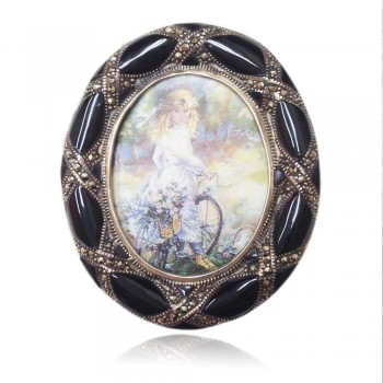 Marcasite Pin Onyx Frame with Picture