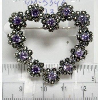 Marcasite Pin Ame Cubic Zirconia Heart
