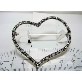 Marcasite Pin Small White Faux Pearl Open Heart
