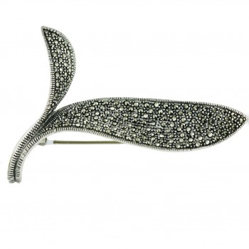Marcasite Pin Wavy 2-Layer Leaf
