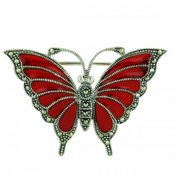 Marcasite Pin Rd Enamel Butterfly