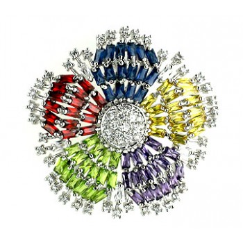 Sterling Silver Pin Multicolor (Ct+Lg+Amethyst+Garnet +S) Cubic Zirconia Baguette Snowf