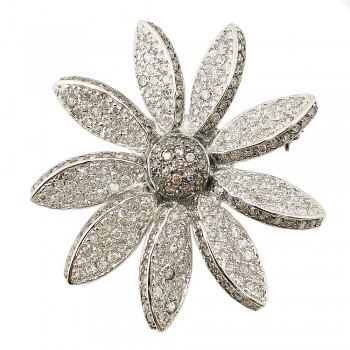 Sterling Silver Pin Champagne Cubic Zirconia Sided Petals Cubic Zirconia Daisy Flower