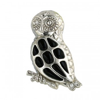 Sterling Silver Pin of Onyx Owl