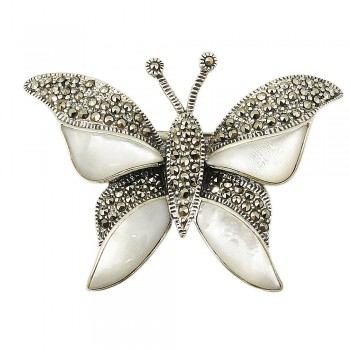 MARCASITE PIN INLAY MOTHER OF PEARL BUTTERFLY