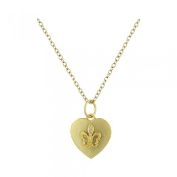 BS Nckl 18' Gold Tone 14Mm Heart Fleur De Lis W/ C, Golden