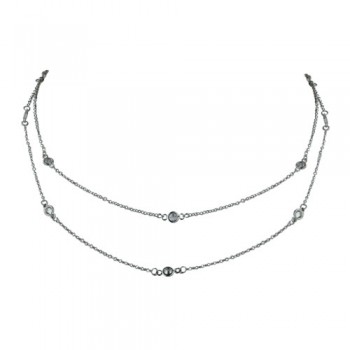 Brass Necklace 30'' 14 Station 4Mm Clear Cz, Clear