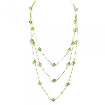 Brass Necklace 3 Bead Chain with Green Cy