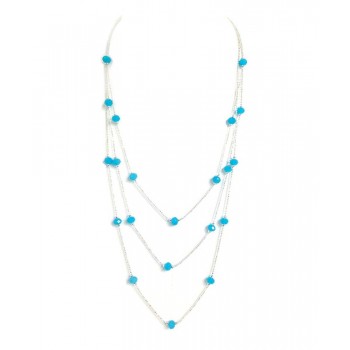 Brass Necklace 3 Bead Chain with Light Blue Cy