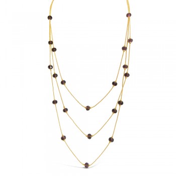 Brass Necklace 3 Bead Chain with Purple Cy