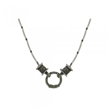 Marcasite Neck Plain Toggl 16" Cylinder with Double Chain