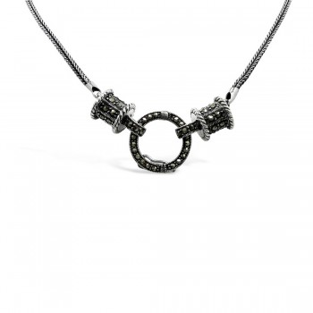 Marcasite Neck Plain Toggl 18" Cylinder with Foxtail Chain