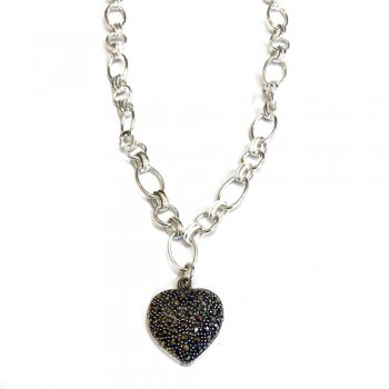Marcasite NECKLACE 18" 12x13MM PAVE HEART WITHOUT EDGE