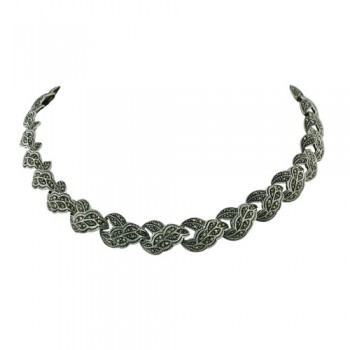 Sterling Silver Necklace Marcasite Leaf Design