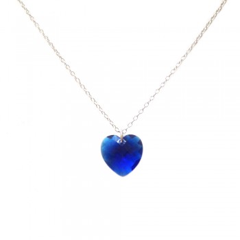Sterling Silver Necklace Sapphire Glass Heart Drop Chess Cut
